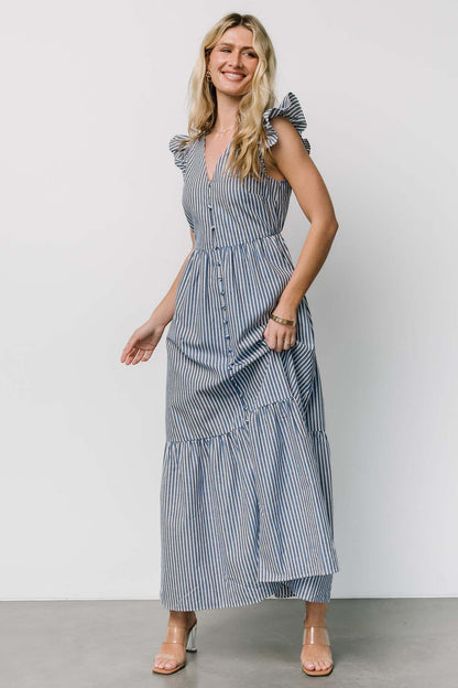 Women Clothing Striped Print Holiday Maxi Dress Bohemian V neck Shirt Dress