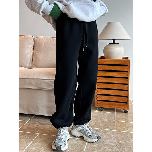 Sports Pink Drawstring Sweatpants for Women Autumn Winter Thermal Velvet Thickened Ankle Banded Pants - Iyanka