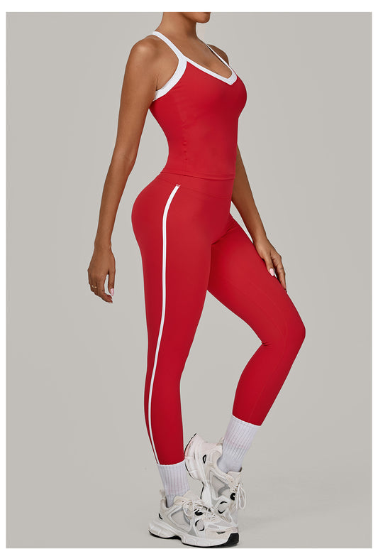 Contrast Color Binding Sports Suit Women Tight Nude Feel Yoga Clothes Sports Outdoor Fitness Two Piece Sets - Iyanka