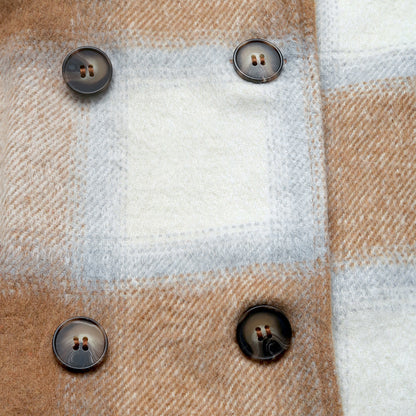Autumn Winter Casual Retro Mid Length Double Breasted Collar Brushed Plaid Coat - Iyanka