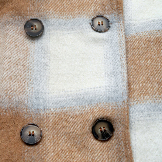 Autumn Winter Casual Retro Mid Length Double Breasted Collar Brushed Plaid Coat - Iyanka