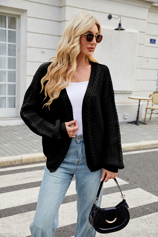 Women Clothing Idle Loose Sweater Coat Autumn Winter Long Sleeved V neck Twisted Knitted Sweater - Iyanka