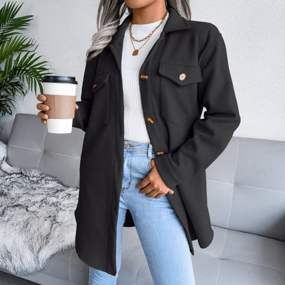 Autumn Winter Single Breasted Woolen Coat Outerwear Women Clothing - Iyanka
