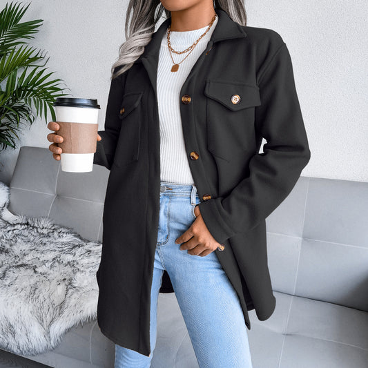 Autumn Winter Single Breasted Woolen Coat Outerwear Women Clothing - Iyanka