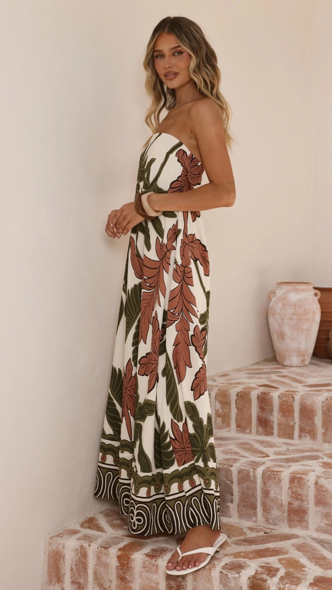 Summer Printed Maxi Dress French Vacation Sexy Bandeau Dress