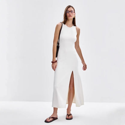 Vest Woolen Dress Long Elegant Split Tight Dress