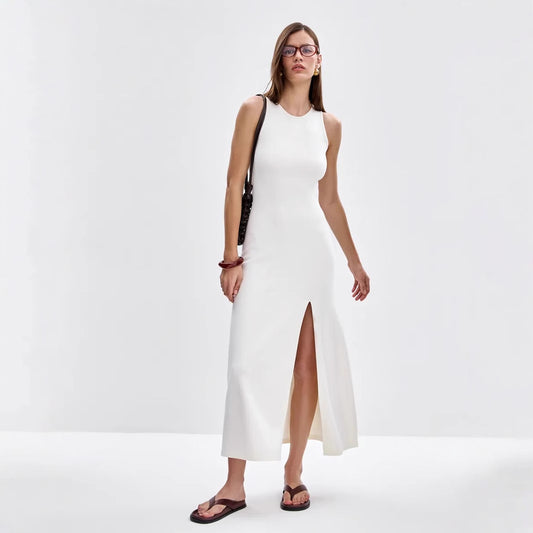 Vest Woolen Dress Long Elegant Split Tight Dress