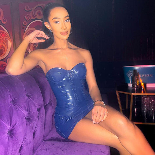 Leather Tube Top Package Hip Dress Autumn Sexy Backless Waist Trimming Off Neck Women Dress - Iyanka