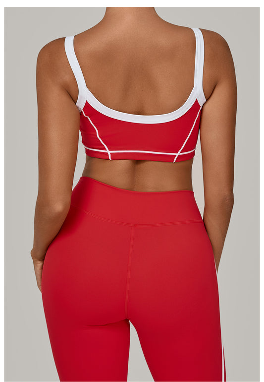 Autumn Sand Color Contrast Patchwork Yoga Bra Double Shoulder Strap Beauty Back Quick Drying Sports Tops Outerwear Running Yoga Clothes - Iyanka