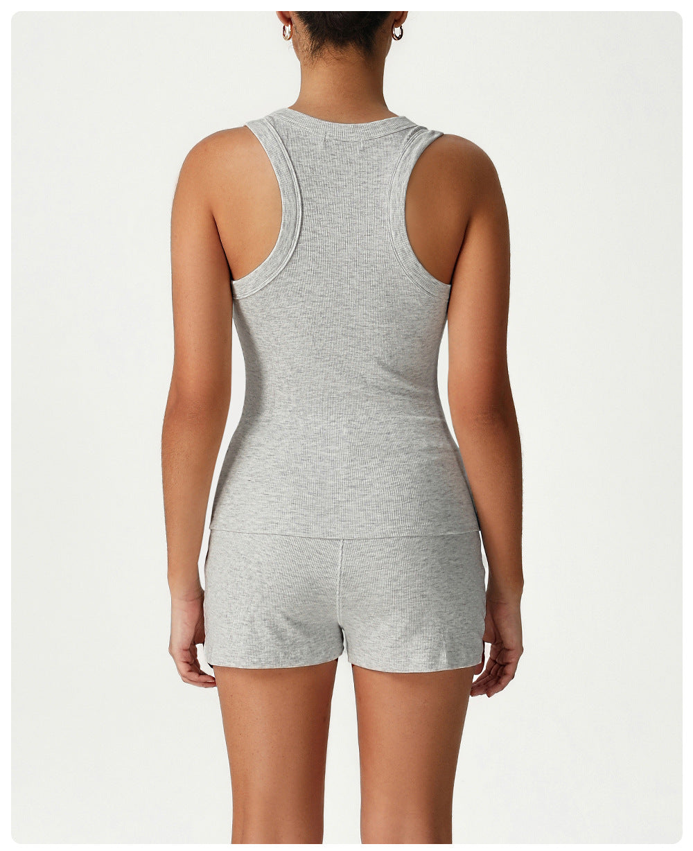 Tight Sleeveless Sports Vest Suit High Waist Casual Bum Lift Shorts Two Piece Sets Training Workout Clothes - Iyanka