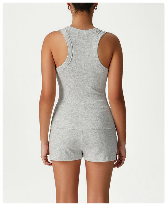 Tight Sleeveless Sports Vest Suit High Waist Casual Bum Lift Shorts Two Piece Sets Training Workout Clothes - Iyanka