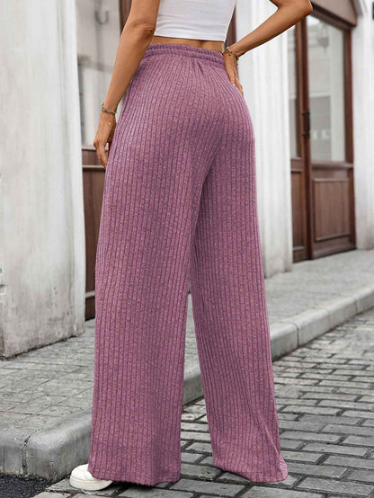 Autumn Winter Solid Color Drawstring Sunken Stripe Brushed Elastic Waist Casual Trousers