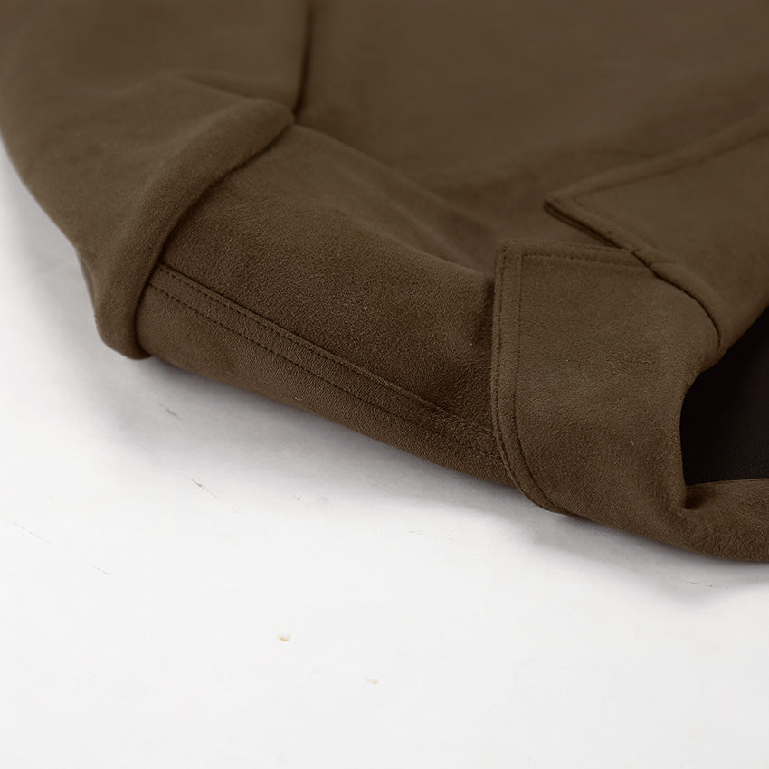 Brown Brushed Velvet Retro Lapels Loose Suede Coat Autumn Winter Maillard Blazers Women - Iyanka