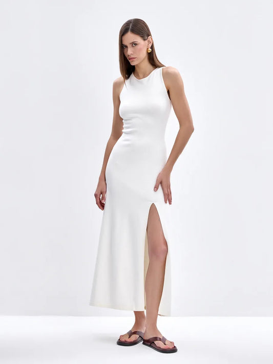 Vest Woolen Dress Long Elegant Split Tight Dress