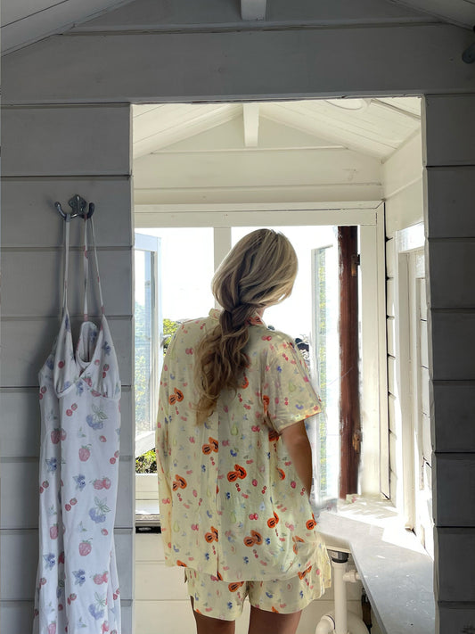 Short Sleeve Floral Print Slit Loose Short Sleeve Shorts Two Piece Sets Women Homewear - Iyanka