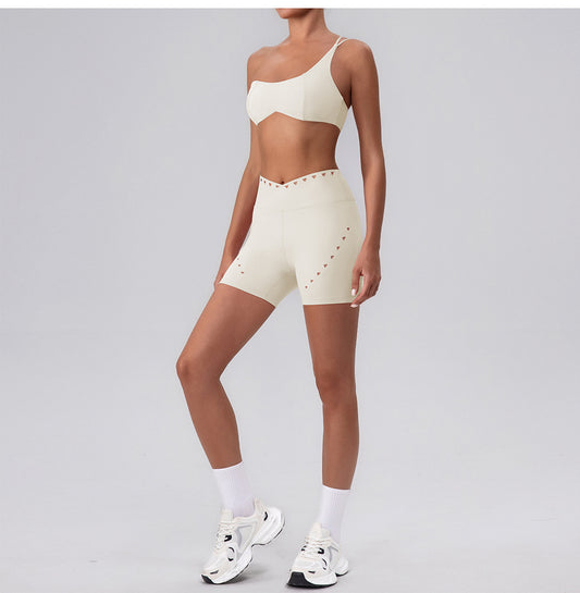 Summer Training Workout Clothes Outer Wear Beauty Back Hollow Out Cutout Vest Oblique Shoulder Yoga Bra Top Nude Feel Sports Underwear for Women - Iyanka