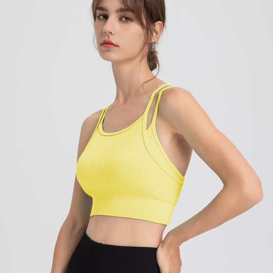 Sports Underwear Women Spaghetti Strap Beauty Back Faux Two Piece Sports Underwear Yoga Workout Clothes Bra Vest - Iyanka