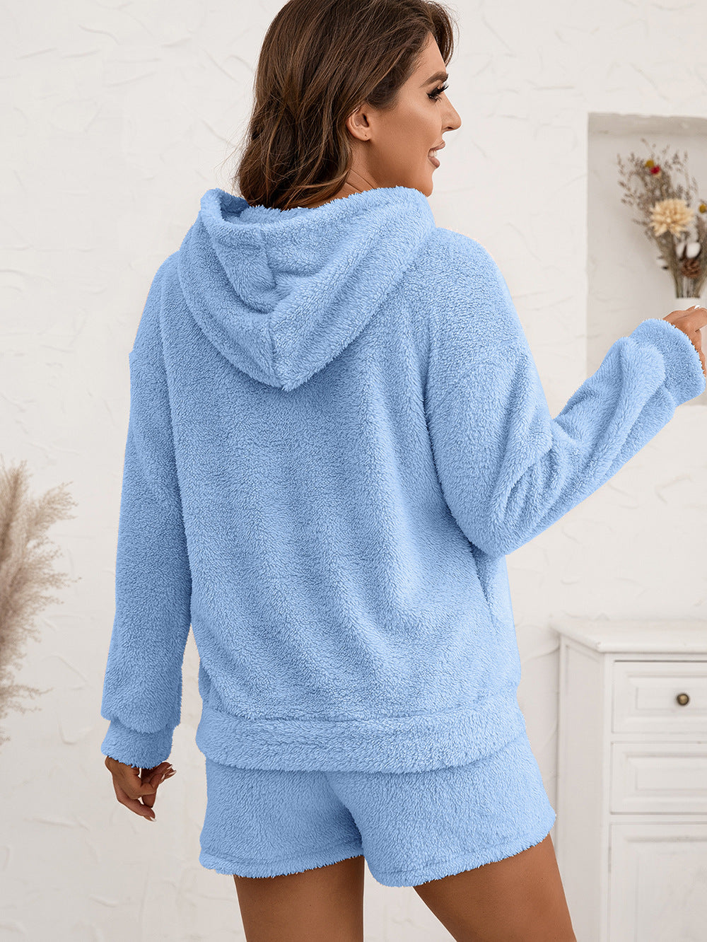 Plush Hooded Sweater Set Casual Homewear Double-Sided Plush Two-Piece Set Women - Iyanka