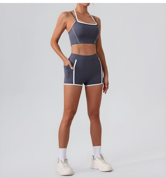 Women Yoga Shorts Pocket Nude Feel High Waist Tight Sports Pants Running Fitness Outer Shorts - Iyanka