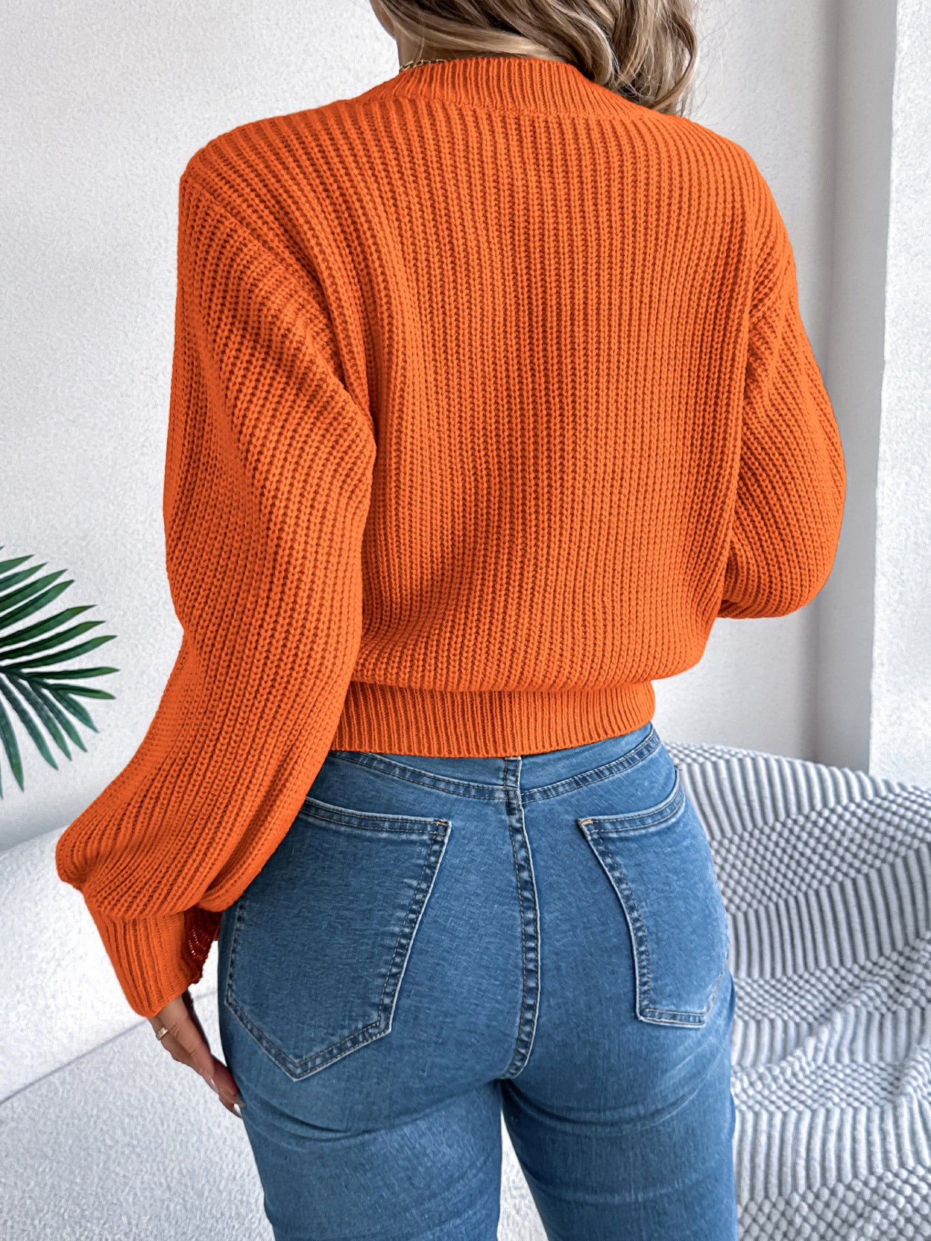 Autumn Winter Solid Color Twist Lantern Long Sleeve Waist Tight Pullover Women Clothing - Iyanka