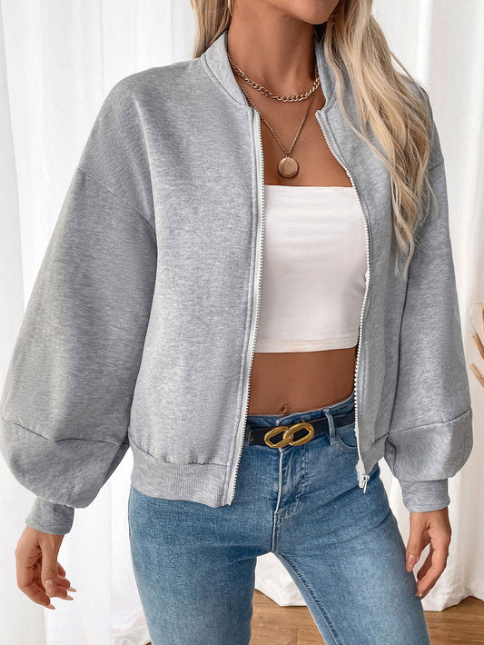 Retro Casual Simple Baseball Collar Long Sleeve Solid Color Thickened Coat Women - Iyanka