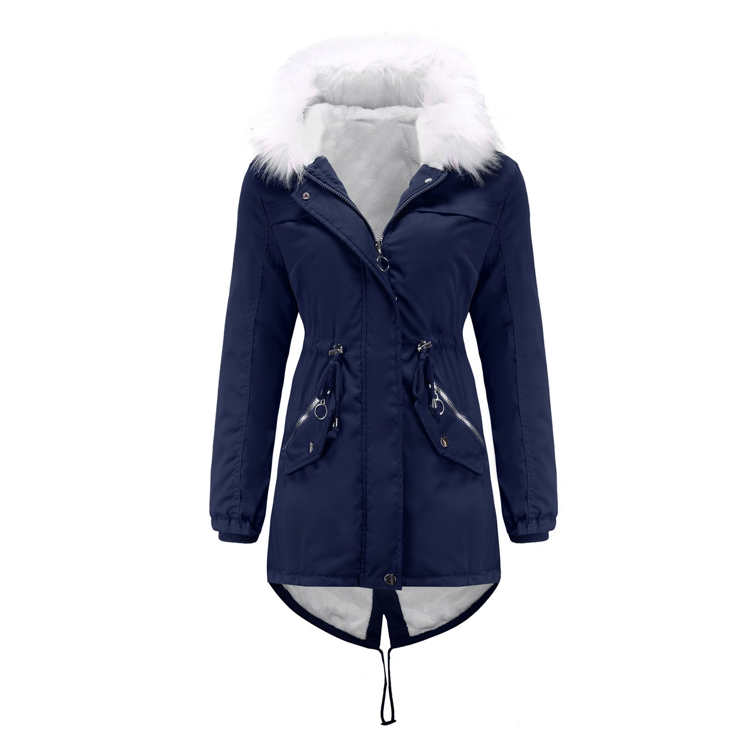 Parka Women Plus Size Mid-Length Fleece Lined Coat Women Warm with Fur Collar Loose Winter Coat Plus Size - Iyanka