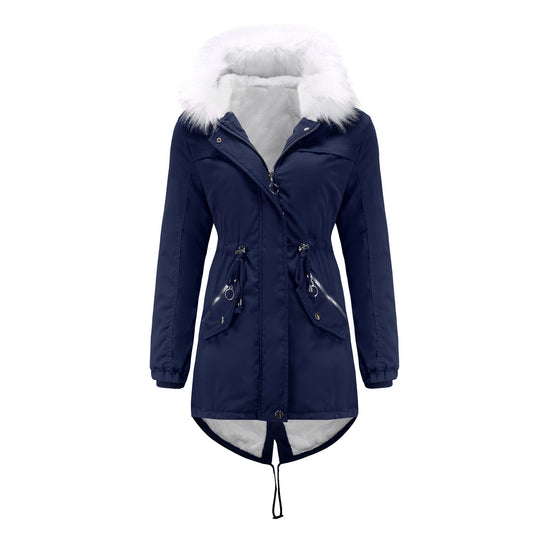 Parka Women Plus Size Mid-Length Fleece Lined Coat Women Warm with Fur Collar Loose Winter Coat Plus Size - Iyanka
