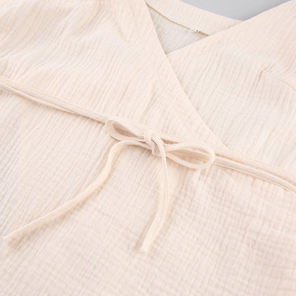 Summer Suspenders Nightdress Cotton Stomach Blanket Ladies Homewear French Sexy Double Layer Gauze Pajamas Confinement Clothing - Iyanka