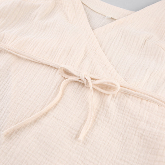 Summer Suspenders Nightdress Cotton Stomach Blanket Ladies Homewear French Sexy Double Layer Gauze Pajamas Confinement Clothing - Iyanka