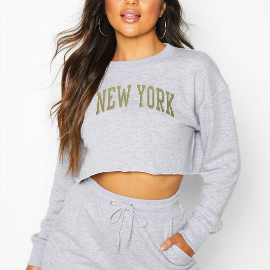 Women Clothing Autumn Winter York Letter Graphic Printing Short Loose Long Sleeves Sweatshirt - Iyanka