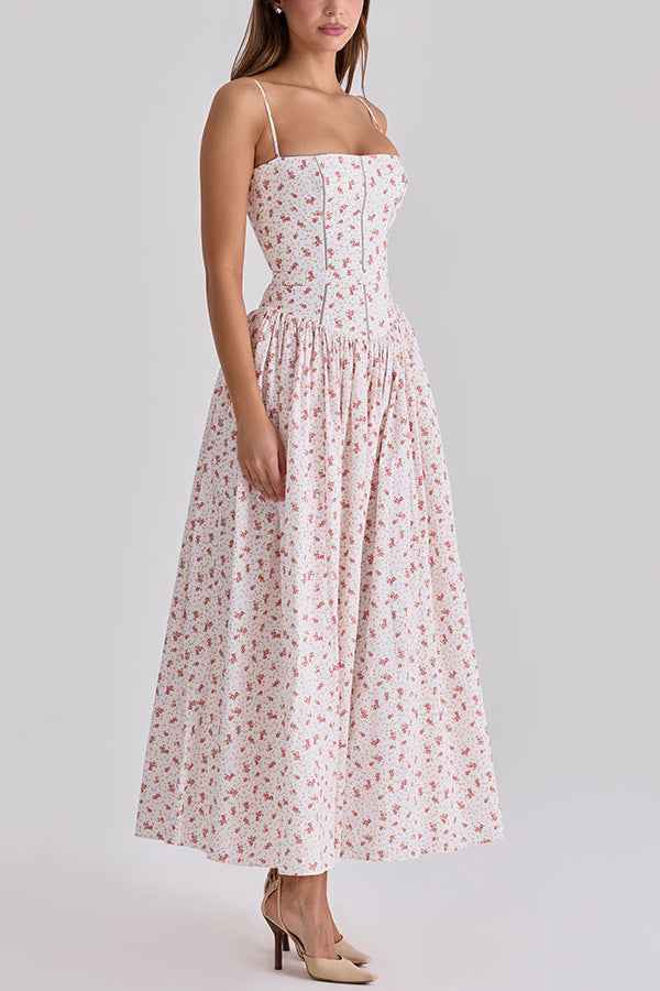 Spring Summer Printed Zipper Strap Dress Casual Holiday Dress