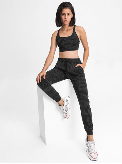 Spring Summer Elastic Lace-up Waist Yoga Pants Simple Straight Sports Casual Elastic Ankle-Tied Cropped Pants for Women - Iyanka