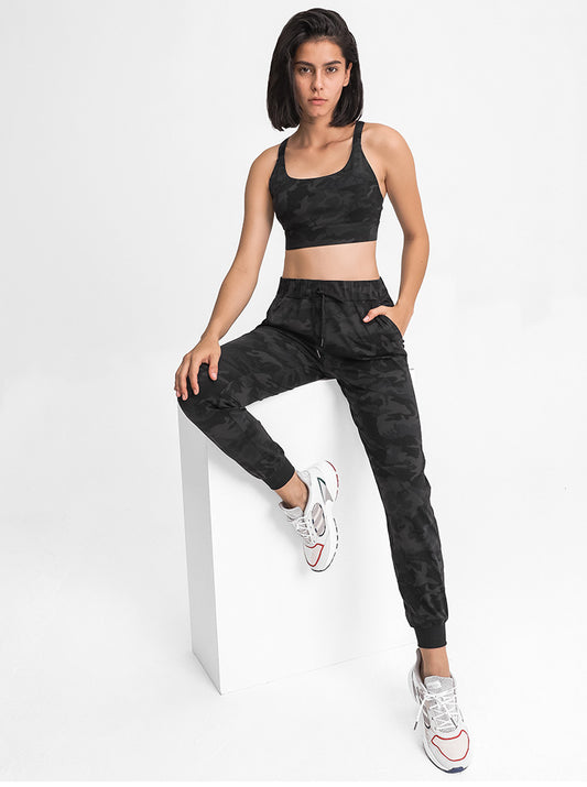 Spring Summer Elastic Lace-up Waist Yoga Pants Simple Straight Sports Casual Elastic Ankle-Tied Cropped Pants for Women - Iyanka