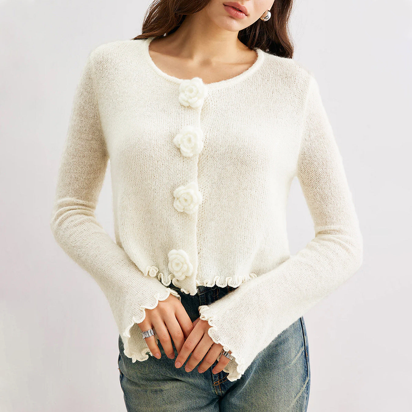 Women Sweater Autumn Winter Three Dimensional Floral Slim Fit Wooden Ear Pullover Women Sweater Top - Iyanka