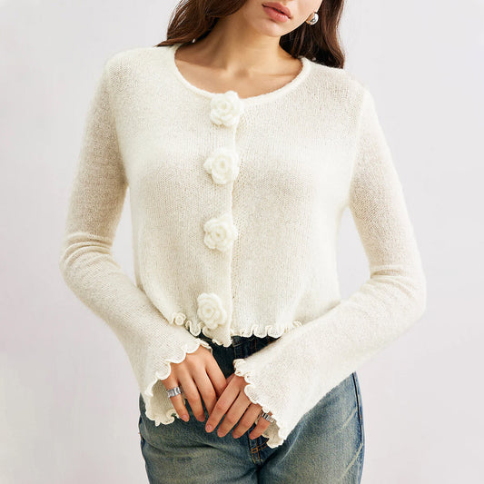 Women Sweater Autumn Winter Three Dimensional Floral Slim Fit Wooden Ear Pullover Women Sweater Top - Iyanka