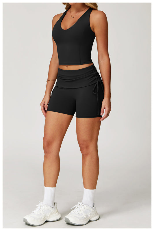 Waist Turning Nude Feel Tight Yoga Shorts Drawstring Outerwear Casual Pants Pilates Sports Shorts for Women - Iyanka