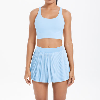 Yoga Wear Sexy Beauty Back Sports Bra Anti Exposure Breathable Tennis Skirt Tight Culottes Fitness Set Women - Iyanka