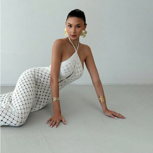 Summer Sexy Cutout Knitted Beach Skirt Bikini Swimsuit Solid Color Dress Women - Iyanka