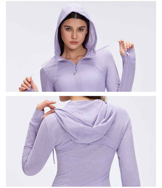 Breathable Mesh Hooded Yoga Jacket Naked Women Sense Slim Fit Slimming Zipper Running Sports Fitness Jacket