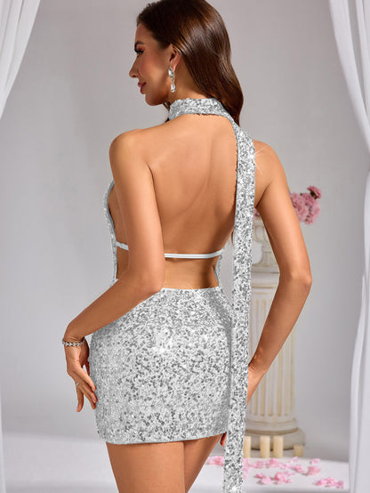 Sexy Backless Sequin Dress Short Dress Women Clothing Cocktail Dress - Iyanka