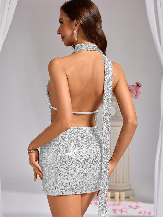 Sexy Backless Sequin Dress Short Dress Women Clothing Cocktail Dress - Iyanka