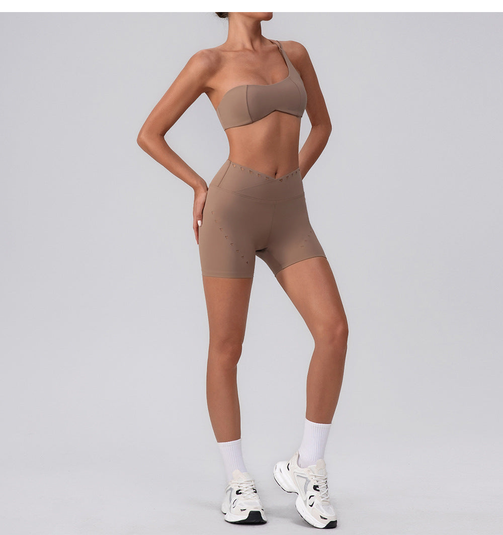 Summer Training Workout Clothes Outer Wear Beauty Back Hollow Out Cutout Vest Oblique Shoulder Yoga Bra Top Nude Feel Sports Underwear for Women - Iyanka