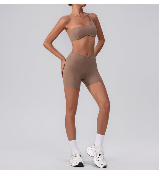 Summer Training Workout Clothes Outer Wear Beauty Back Hollow Out Cutout Vest Oblique Shoulder Yoga Bra Top Nude Feel Sports Underwear for Women - Iyanka