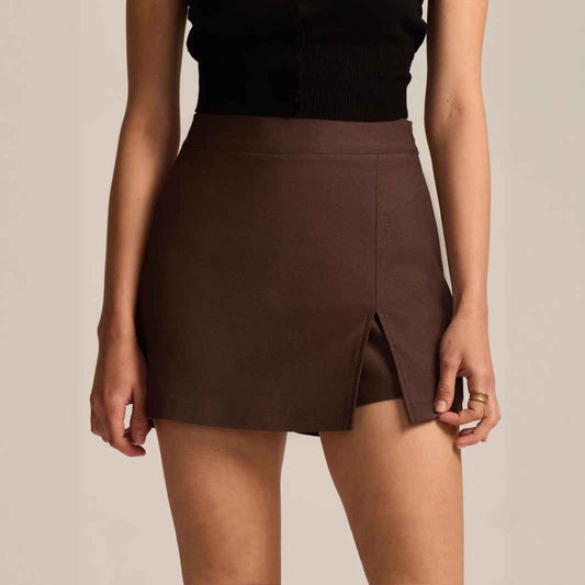 Women Clothing High Waist Slit Pantskirt High Quality Stretch Zipper Culottes Skirt