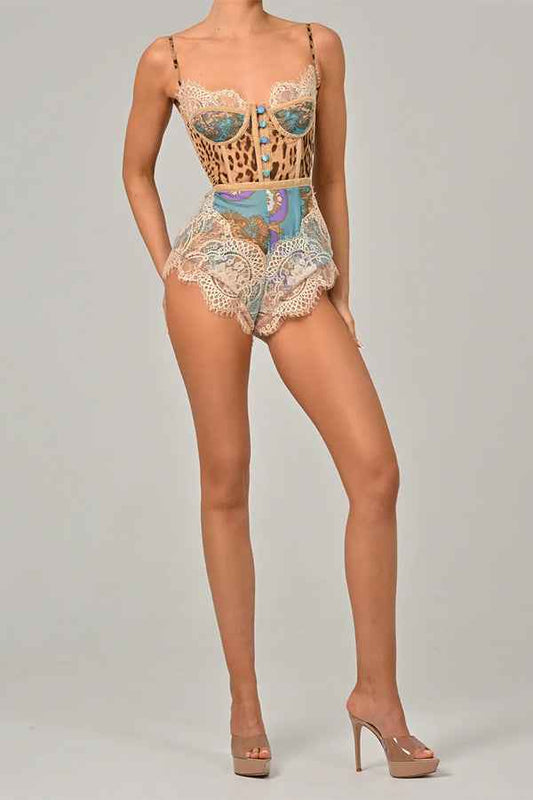Spring Summer Suspender Sexy Lace Jumpsuit Holiday Slim Fit Printed Jumpsuit