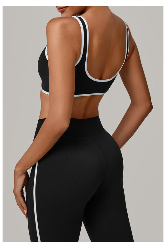Autumn Sand Contrast Color Wide Shoulder Strap Sports Underwear Shockproof Women One Piece Yoga Bra Outdoor Workout Clothes - Iyanka
