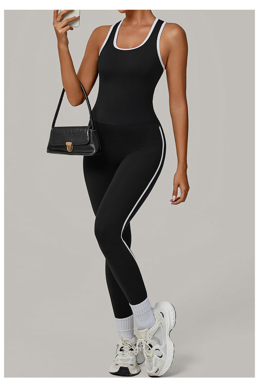 Sports Color Contrast Patchwork Tight Nude Feel Yoga Two Piece Sets Running Fitness Yoga Wear - Iyanka