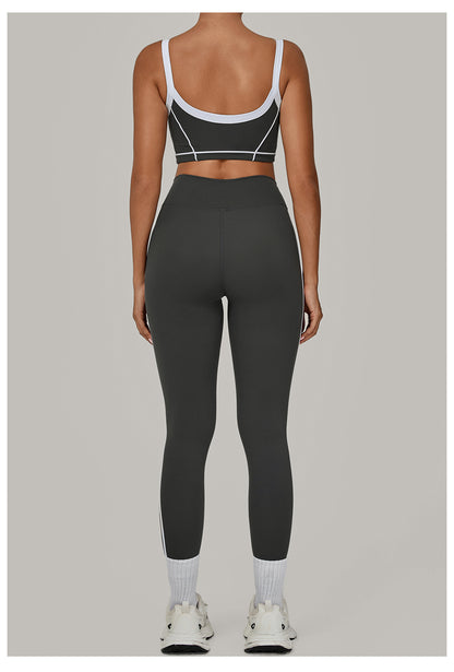 Autumn Sand Color Contrast Patchwork Yoga Suit Skinny Slimming Outdoor Sports Running Fitness Two Piece Sets - Iyanka
