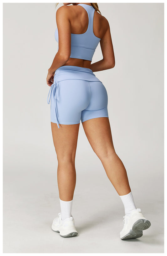 Waist Turning Nude Feel Tight Yoga Shorts Drawstring Outerwear Casual Pants Pilates Sports Shorts for Women - Iyanka