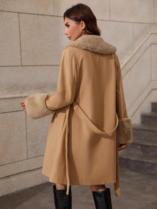 Women Clothing Mid Length Collared Cardigan Single Breasted Strap Trench Coat for Women - Iyanka